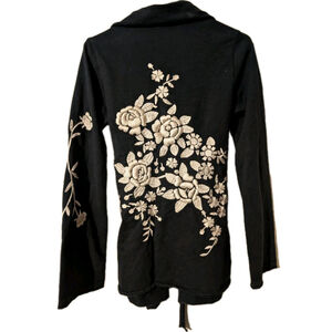 Lucky Brand Vintage Y2K Embroidered Kimono Black Jacket Medium M Ladies Boho